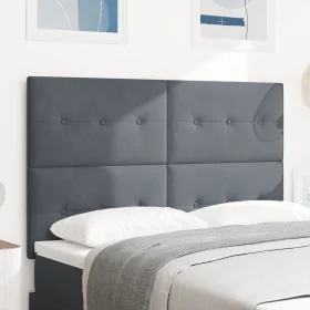 Cabecero con botones tapizados en terciopelo gris