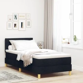 Cama Box Spring con Colchón Negra 100x200 cm Tela