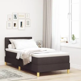 Cama con somier con colchón marrón oscuro 100x200