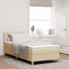 Cama con Base Reforzada y Colchón Crema 100x200
