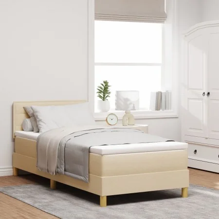 Cama con Base Reforzada y Colchón Crema 100x200 cm Tela | Foro24.es | Tu tienda online para hogar, jardín y más Foro24.es
