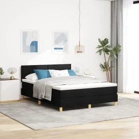 Cama Box Spring con Colchón Negra 140x200 cm Tela