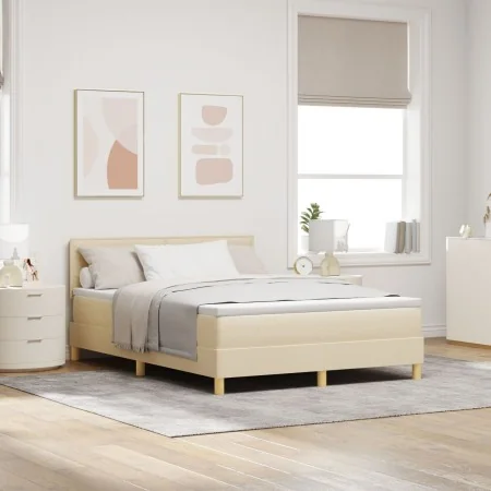 Cama Box Spring con Colchón Crema 160x200 cm Tela | Foro24.es | Tu tienda online para hogar, jardín y más Foro24.es