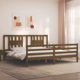 Honey brown solid wood bed frame and headboard 200x200 cm by vidaXL, Beds and slatted bases - Ref: Foro24-3194594, Price: 172...