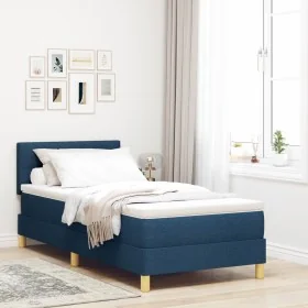 Cama Box Spring con Colchón Azul 100x200 cm Tela