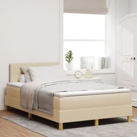 Cama con Somier con Colchón Crema 120x200 cm Tela