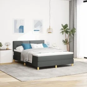 Cama con somier con colchón gris oscuro 160x200