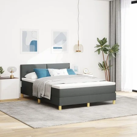 Cama con somier con colchón gris oscuro 160x200 cm tela by , Beds and slatted bases - Ref: Foro24-3338931, Price: 487,25 €, D...