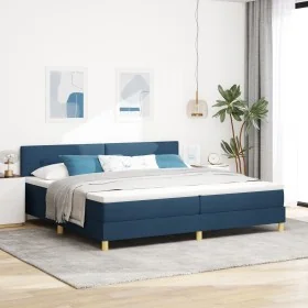 Cama Box Spring con Colchón Azul 200x200 cm Tela