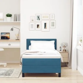 Cama Con Somier y Colchón Azul Oscuro 90x200 cm Terciopelo de , Camas y somieres - Ref: Foro24-3339150, Precio: 307,35 €, Des...