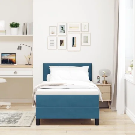 Cama Con Somier y Colchón Azul Oscuro 90x200 cm Terciopelo by , Beds and slatted bases - Ref: Foro24-3339150, Price: 307,35 €...