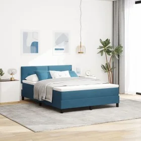 Cama Box Spring con colchón Azul Oscuro 140x190