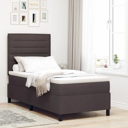 Cama con Box Spring y Colchón Marrón Oscuro 90x200 cm Tela | Foro24.es | Tu tienda online para hogar, jardín y más Foro24.es