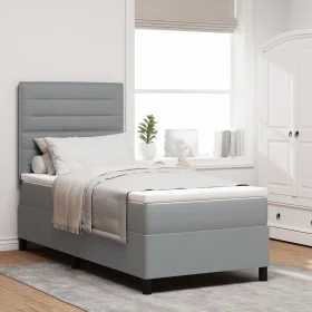 Cama con Base de Resortes y Colchón Gris Claro