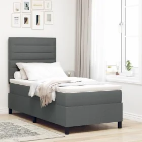 Cama con Base de Resortes con Colchón Gris Oscuro