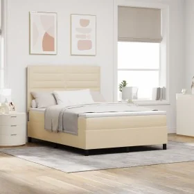 Cama Box Spring con Colchón Crema 140x190 cm Tela