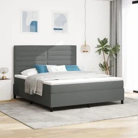 Cama con Base de Muelles con Colchón Gris Oscuro