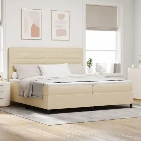 Cama Box Spring con Colchón Crema 200x200 cm Tela