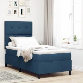 Cama con Box Spring Azul 100x200 cm Tela