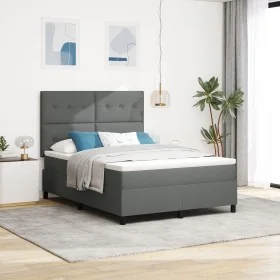 Cama Box Spring con Colchón Gris Oscuro 140x200