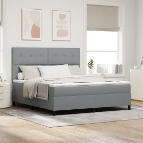 Cama con Box Spring con Colchón Gris Claro Super