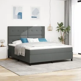 Cama de Caja de Resortes Gris Oscuro Super King