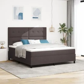 Cama con Base de Resortes y Colchón Marrón Oscuro