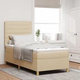 Cama con Base de Muelles y Colchón Crema 90x200