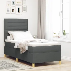 Cama con muelles y colchón gris oscuro 100x200 cm