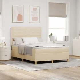 Cama con Somier y Colchón Crema 140x200 cm Tela