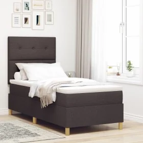 Cama con Base y Colchón Marrón Oscuro 90x200 cm