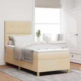 Cama Box Spring con Colchón Crema 90x200 cm Tela