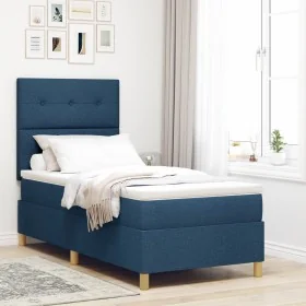 Cama con Somier y Colchón Azul 90x200 cm Tela