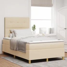 Cama con somier y colchón crema 120x200 cm tela