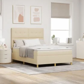 Cama con somier y colchón Crema 140x190 cm Tela