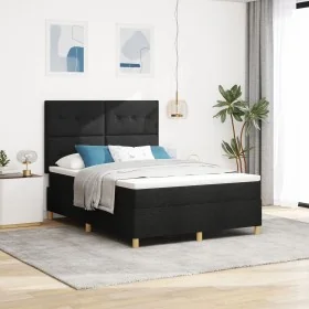Cama de Muelles con Colchón Negra 140x200 cm Tela