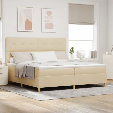 Cama con Box Spring y Colchón Crema 200x200 cm Tela | Foro24.es | Tu tienda online para hogar, jardín y más Foro24.es