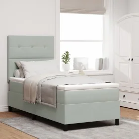 Cama Box Spring con Colchón Gris Claro 100x200 cm Terciopelo by , Beds and slatted bases - Ref: Foro24-3339812, Price: 327,18...
