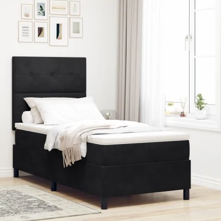 Cama con somier con colchón Negro 100x200 cm Terciopelo by , Beds and slatted bases - Ref: Foro24-3339814, Price: 337,93 €, D...