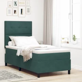 Cama Box Spring con colchón Verde Oscuro 100x200