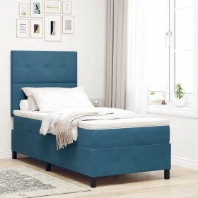 Cama Box Spring con Colchón Azul Oscuro 100x200