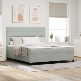 Cama Box Spring con colchón Gris Claro Super King