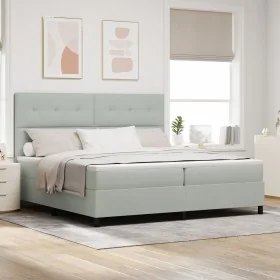 Cama Box Spring con Colchón Gris Claro 200x200 cm Terciopelo by , Beds and slatted bases - Ref: Foro24-3339854, Price: 641,14...