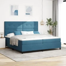 Cama Box Spring con Colchón Azul Oscuro 200x200