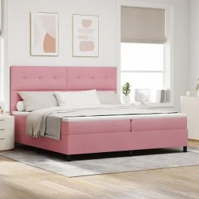 Cama Box Spring con colchón Rosa 200x200 cm de