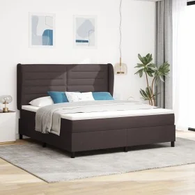 Cama Box Spring con Colchón Marrón Oscuro 180x200