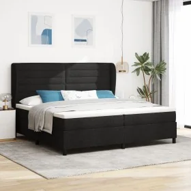 Cama Box Spring con Colchón Negro 200x200 cm Tela