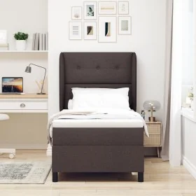 Cama Box Spring con colchón marrón oscuro 100x200