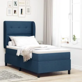 Cama Box Spring con Colchón Azul 100x200 cm Tela