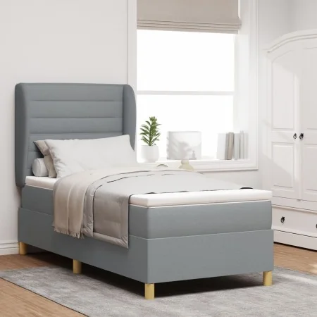 Cama con sommier y colchón en gris claro, 100x200 cm, tela by , Beds and slatted bases - Ref: Foro24-3340676, Price: 380,17 €...